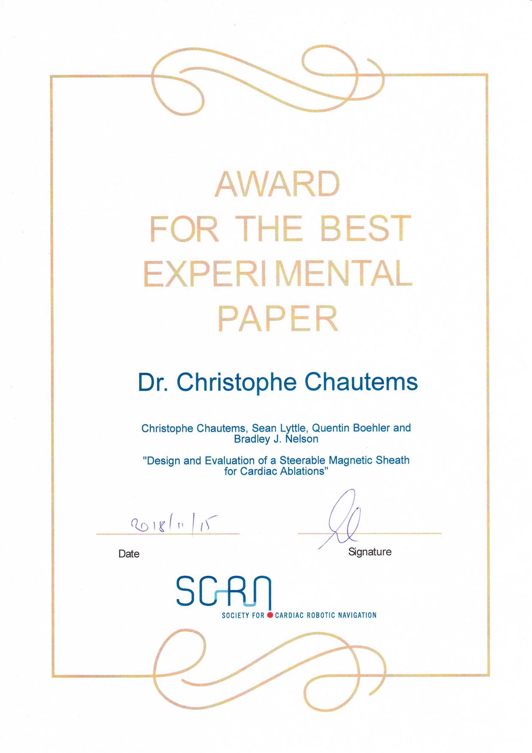 Award for the Best Experimental Paper
